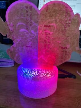 Disney Stitch & Angel 3D LED Illusion Lamp Night Light NIB